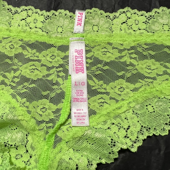 New Victoria’s Secret PINK Neon Green Lace Extra Low Rise Thong Panties Large L - Picture 2 of 3